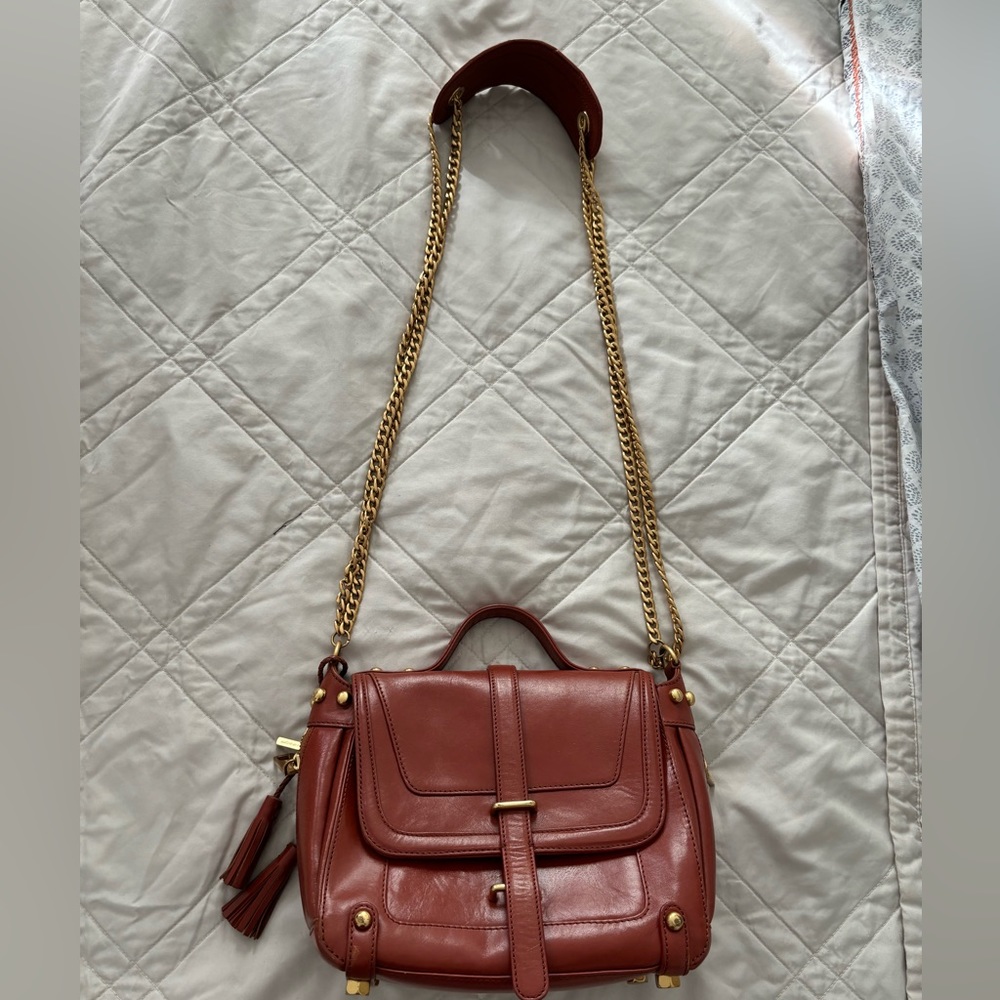 Rebecca Minkoff structured shoulder bag brown leather with gold hardware